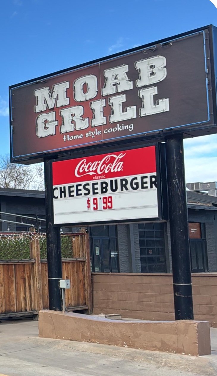 Moab Grill road sign on Main Street